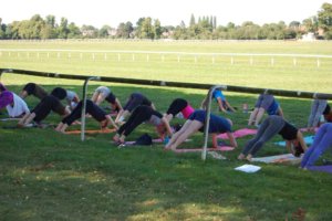 Yoga in the sun at Worcester Racecourse